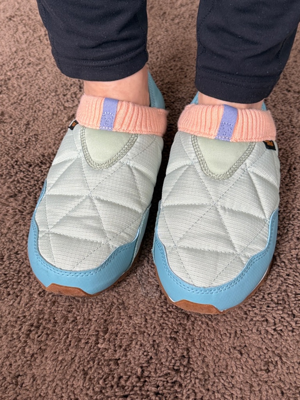 Women’s Quilted Slip-On Shoes in Light Green and Blue